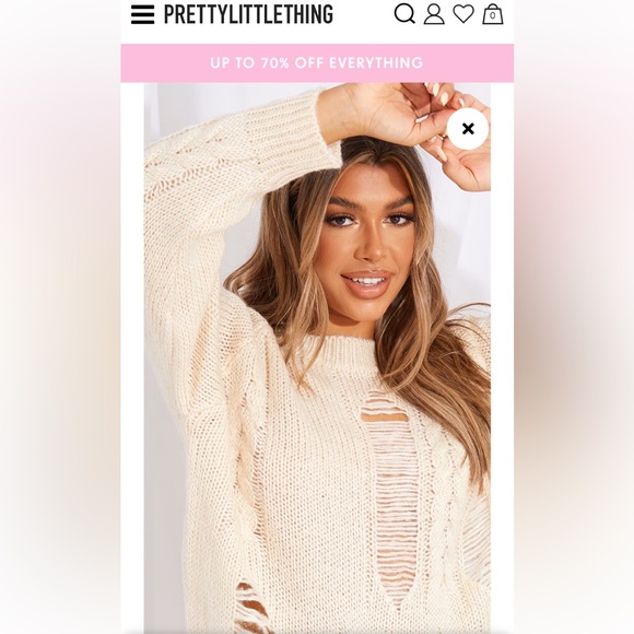 PrettyLittleThing distressed cable knit round neckline sweater! Size S - Picture 12 of 17